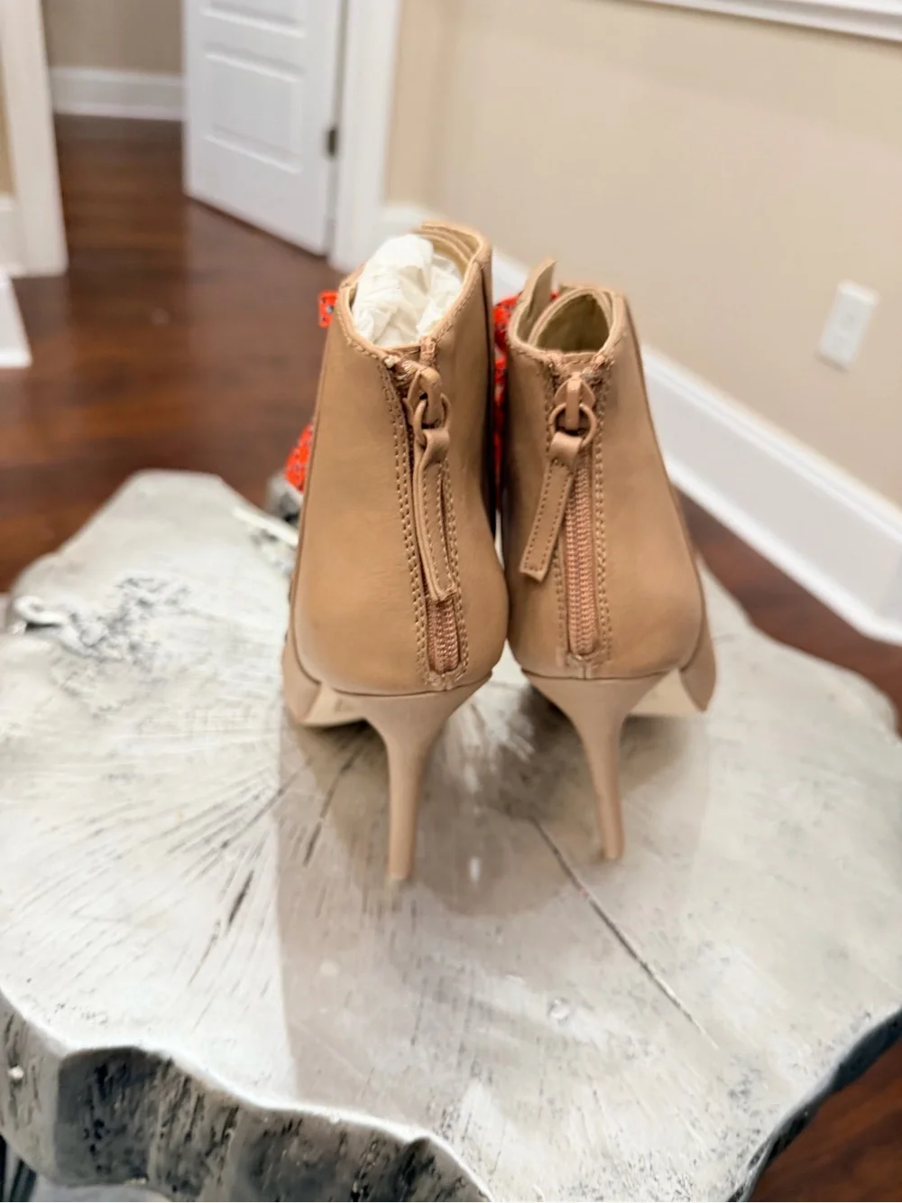 Women's Tan Lace-Up Open-Toe Heeled Sandals with Orange Laces